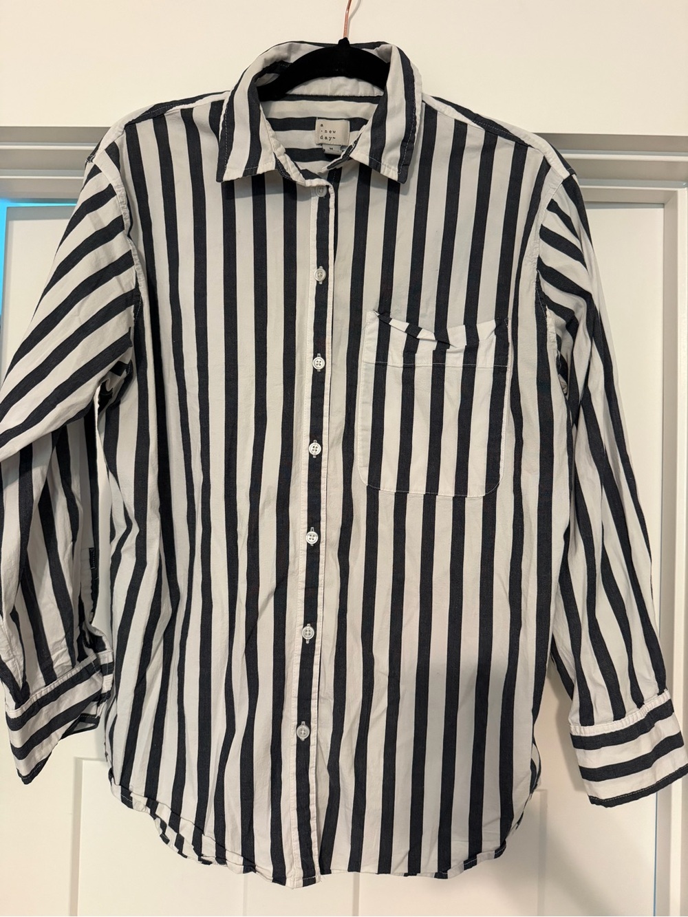 a new day Black and White Vertical Stripe Button Down Shirt